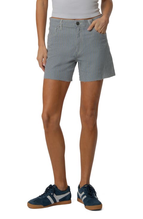 Jane Stripe Raw Hem High Waist Denim Shorts