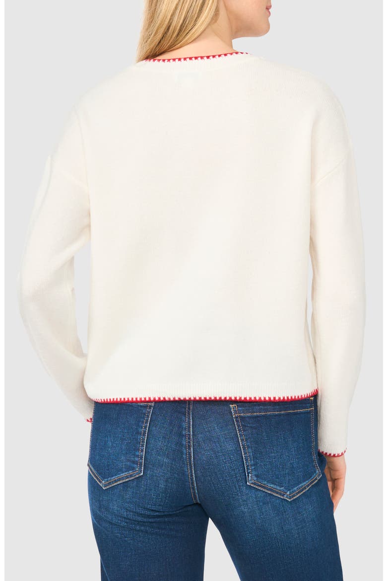Falala Crew Neck Sweater, Alternate, color, ANTIQUE WHITE / GLAMOUR RED