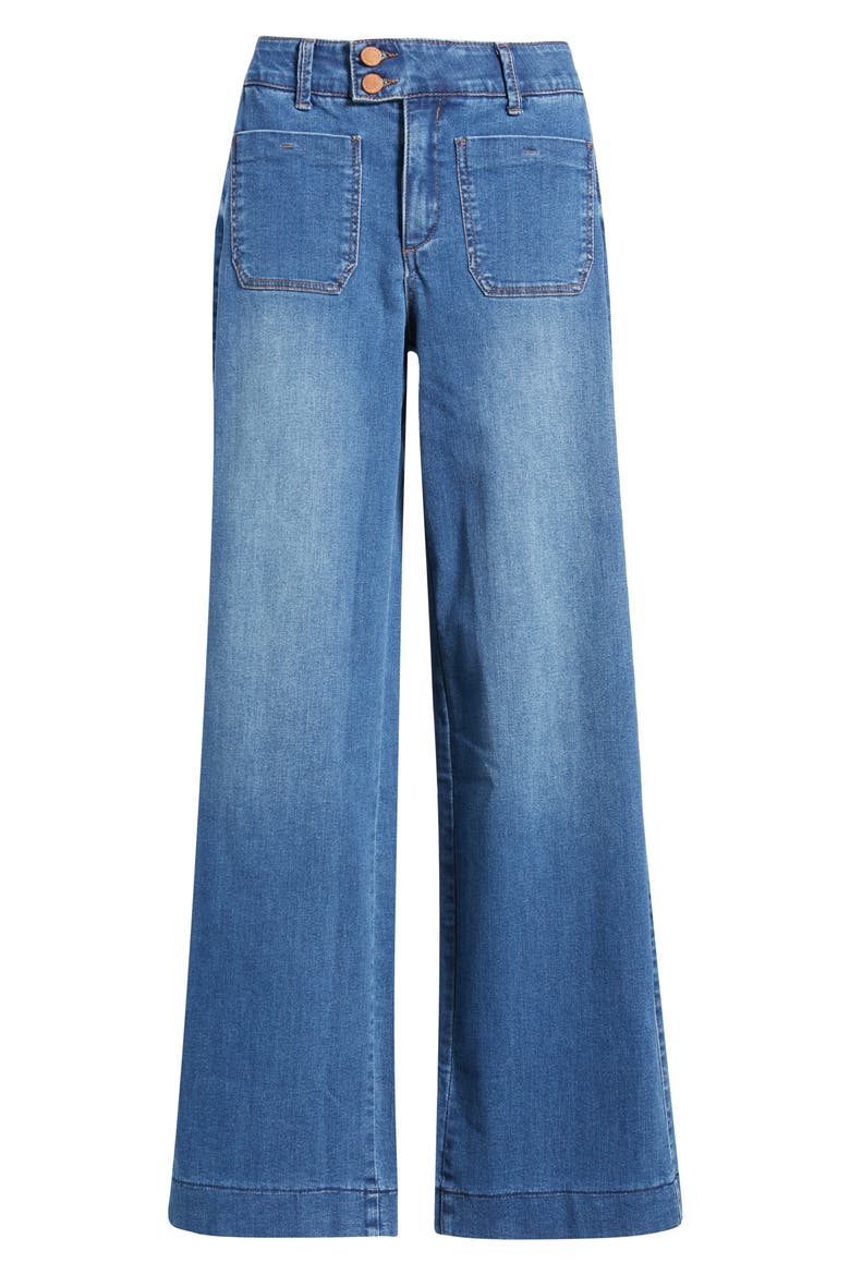 Patch Pocket High Waist Wide Leg Jeans, Alternate, color, BLUE