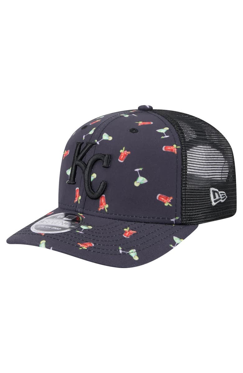 New Era Men's New Era Black Kansas City Royals Adventure Drinks Pattern 9SEVENTY Stretch-Snap Hat, Main, color, Navy