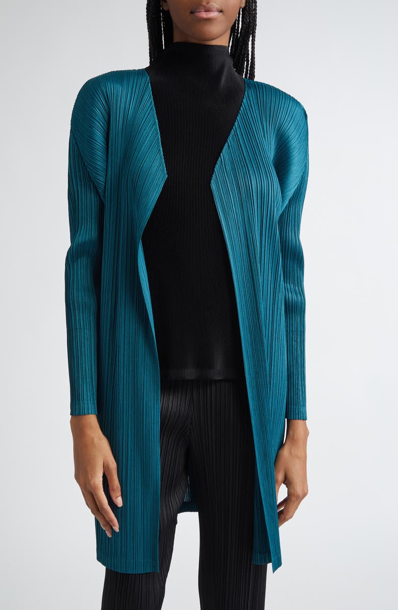 Pleats Please Issey Miyake Monthly Colors January Pleated Cardigan, Main, color, Blue Green