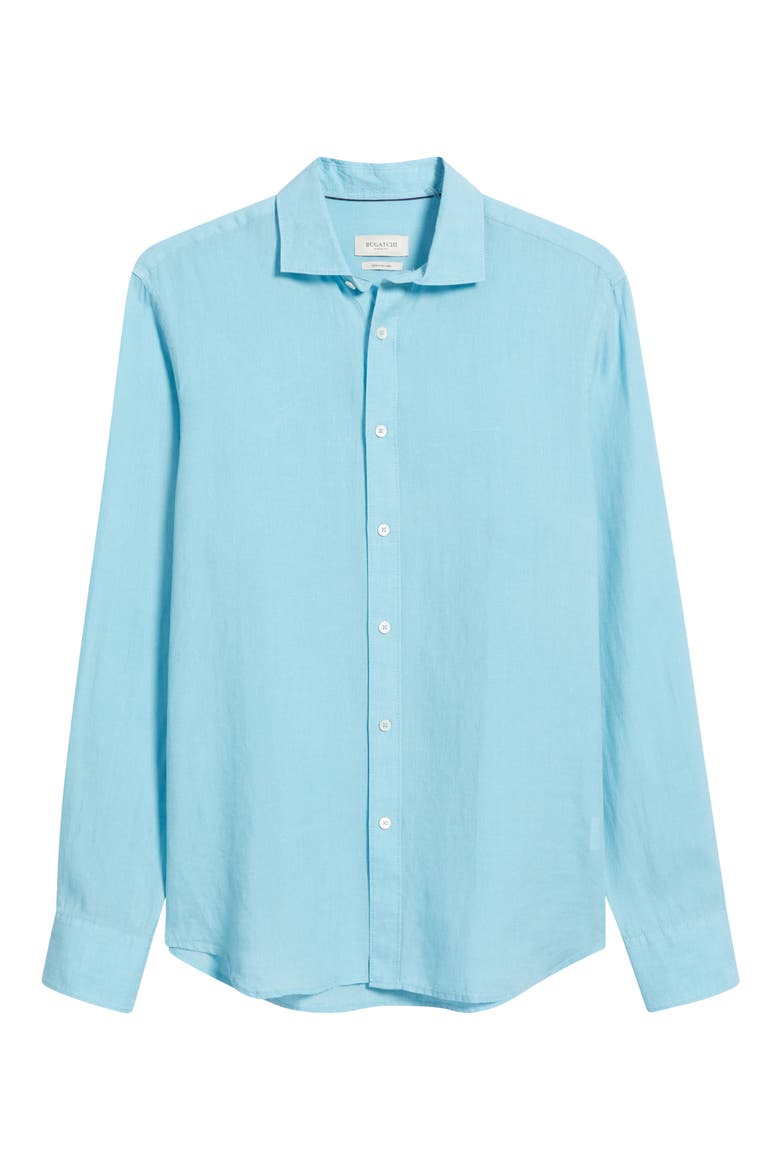 Axel Shaped Fit Linen Button-Up Shirt, Alternate, color, TURQUOISE