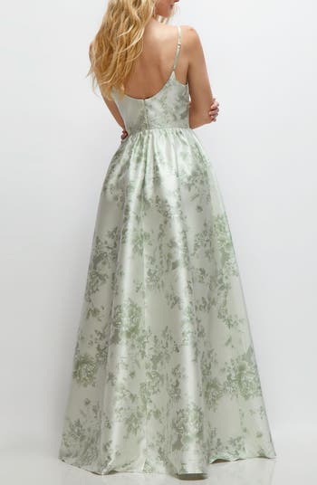 Floral Sleeveless Satin Ballgown