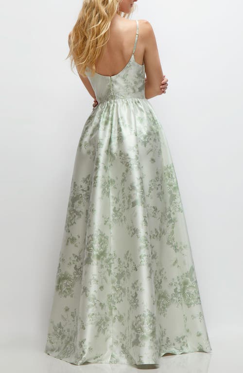 Dessy Collection Floral Sleeveless Satin Ballgown In Sage Cottage Rose