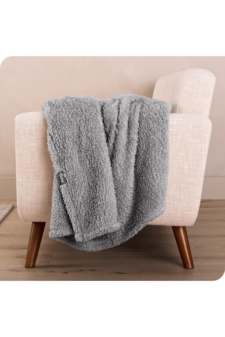 Solid Faux Shearling Blanket, Alternate, color, Light Grey