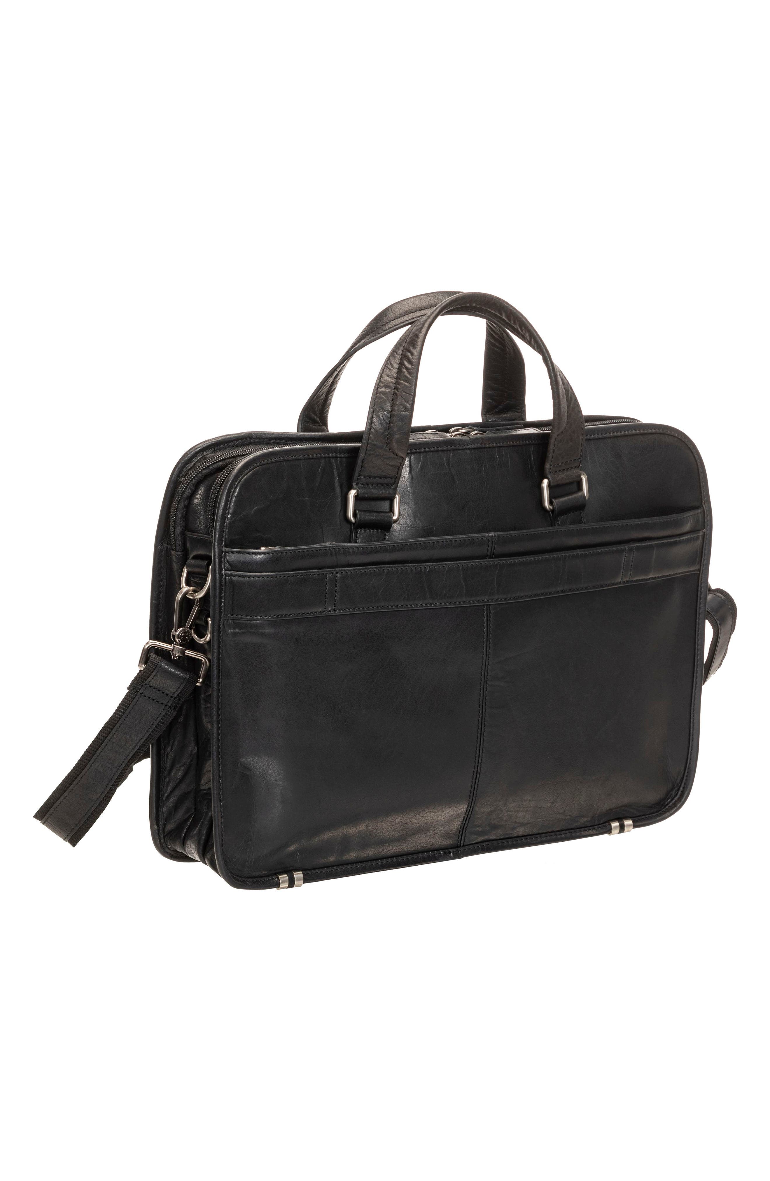 Mancini Triple Compartment Leather Briefcase, Alternate, color, Black