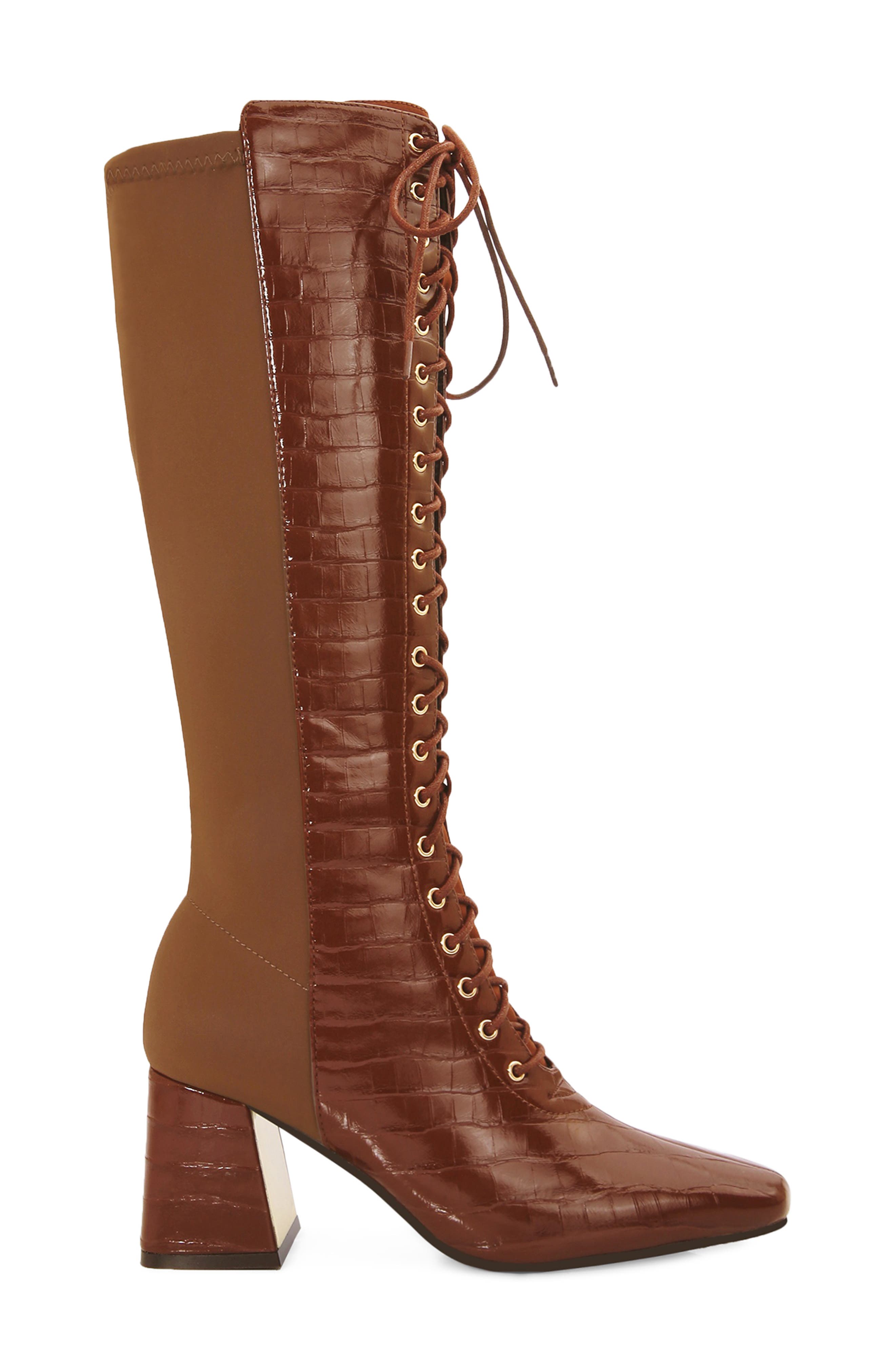 Lark Croc Embossed Faux Leather Knee High Boot, Alternate, color, BROWN