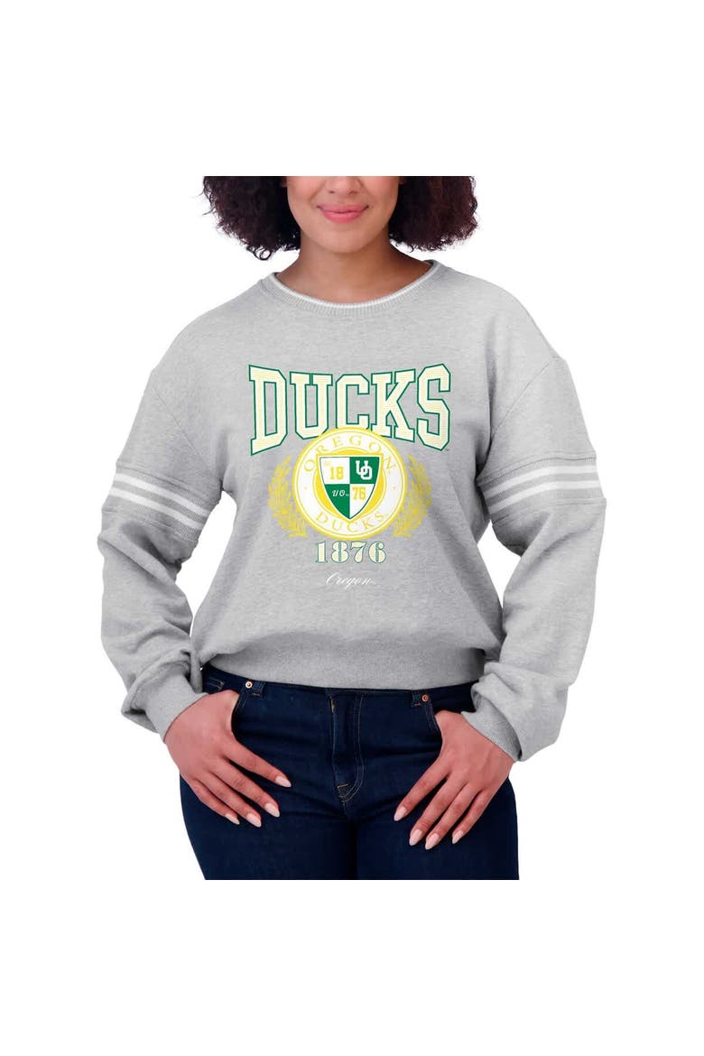 Women's WEAR by Erin Andrews Heather Gray Oregon Ducks Classic Stripe Pullover Sweater, Alternate, color, Heather Gray