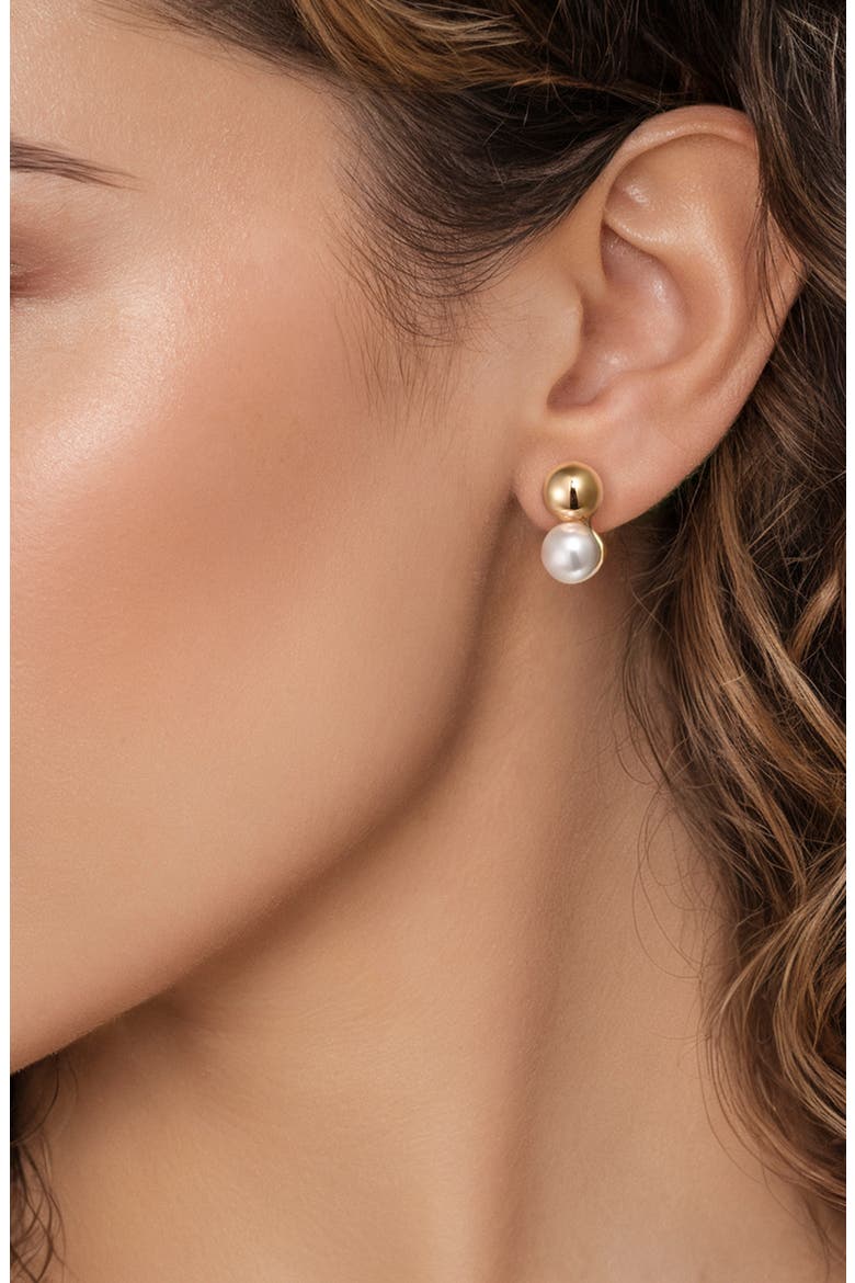 14k Gold Cultured Pearl Stud Earrings, Alternate, color, 14K YELLOW GOLD