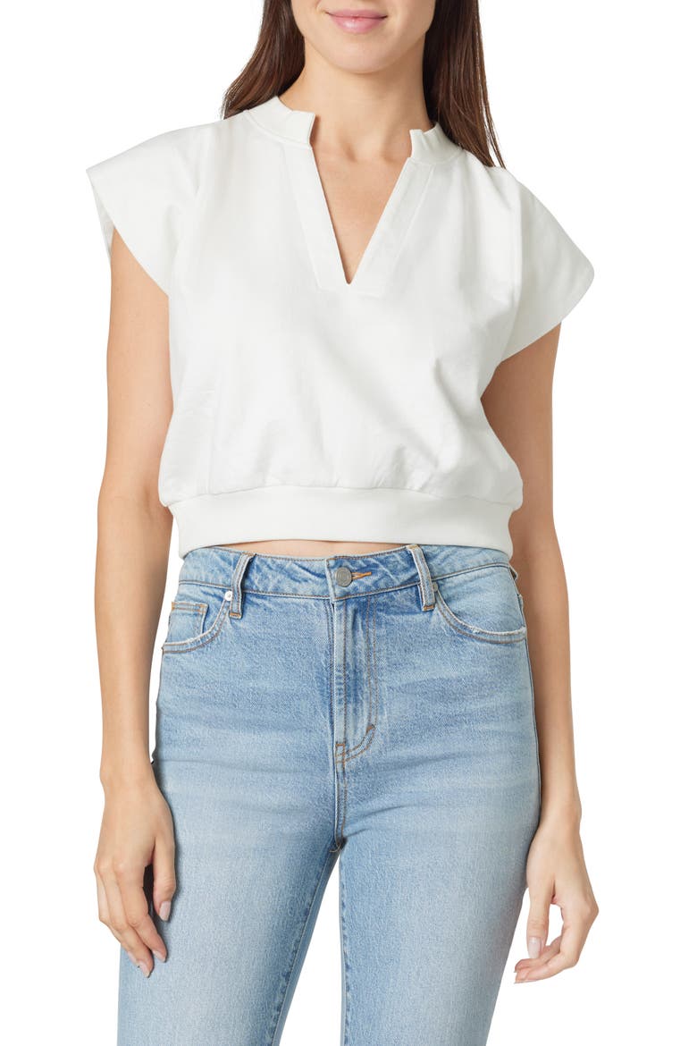 Extended Shoulder Crop Knit Top, Main, color, MARSHMALLOW