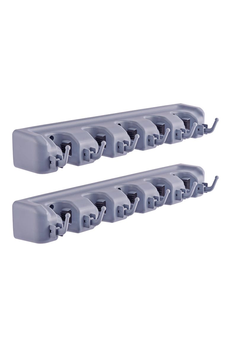 Set of 2 Wall Mounted Mop & Broom Holders, Main, color, GRAY