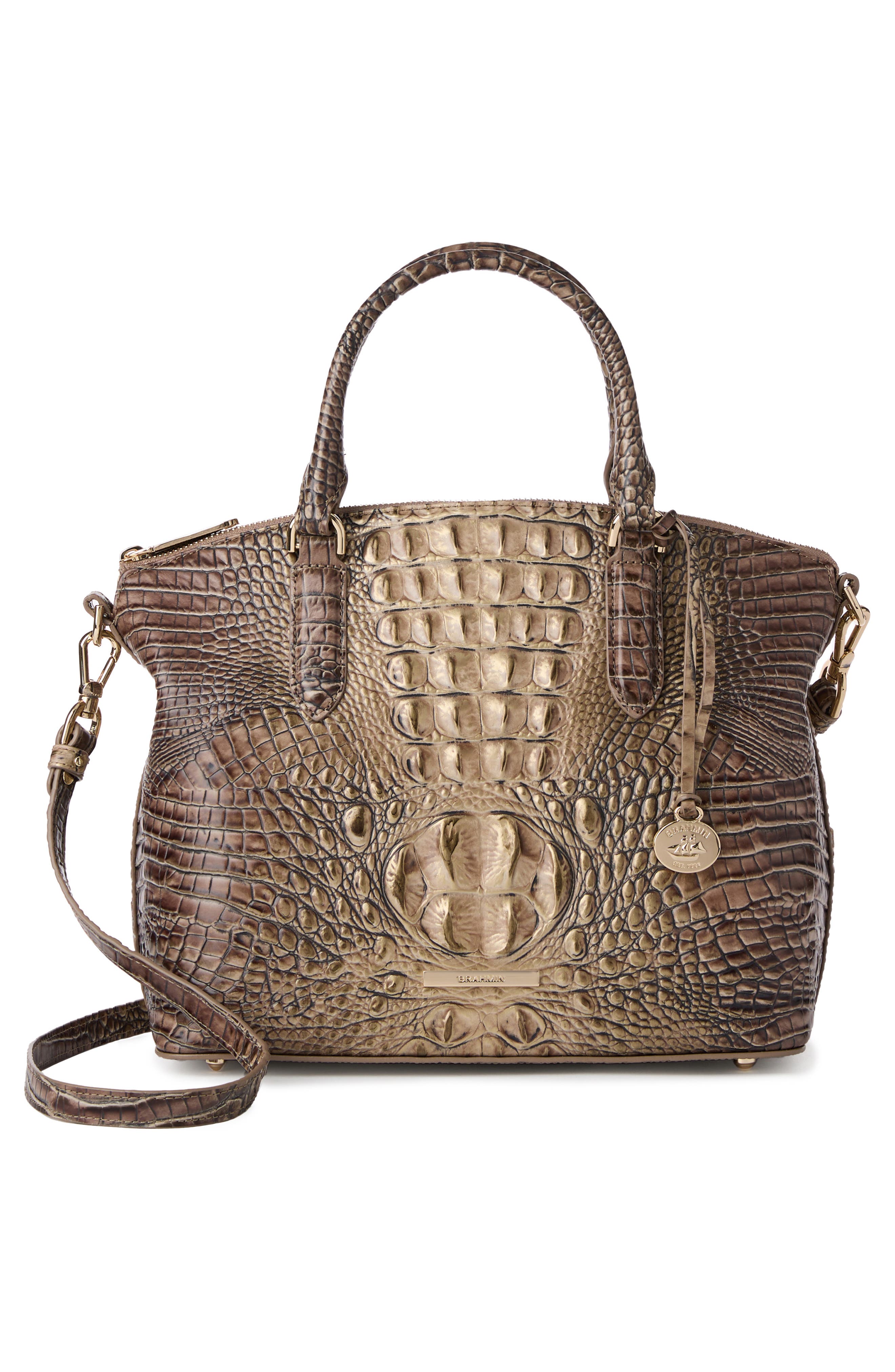 Brahmin Duxbury Croc Embossed Leather Satchel, Alternate, color, 