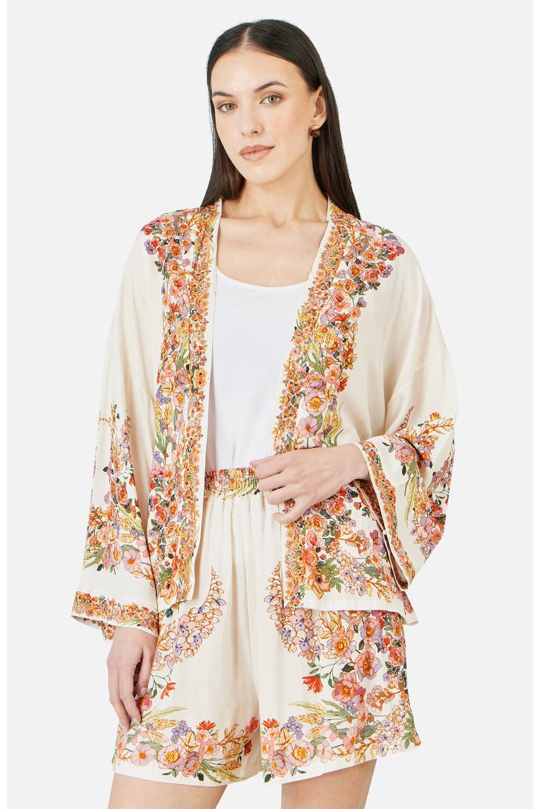 Viscose Floral Border Belted Cover-Up, Alternate, color, Ivory