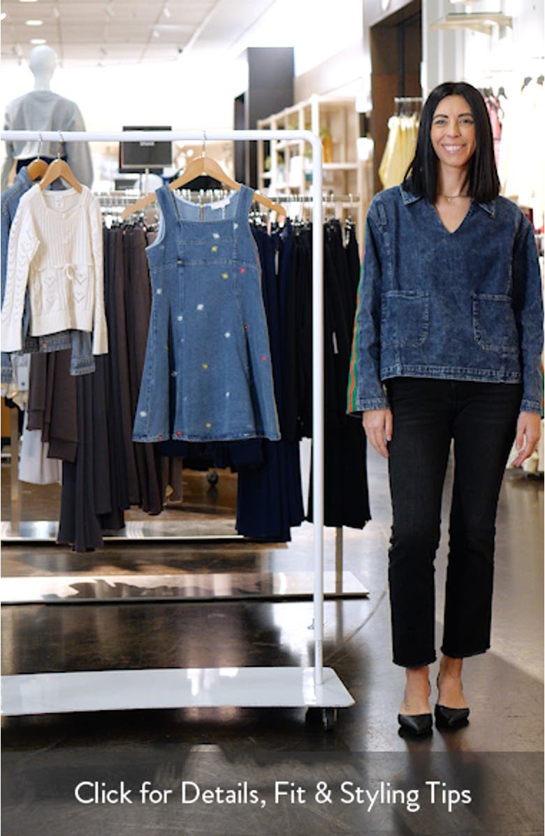 Kids' Floral Embroidered Fit & Flare Cotton Denim Dress, sales video thumbnail