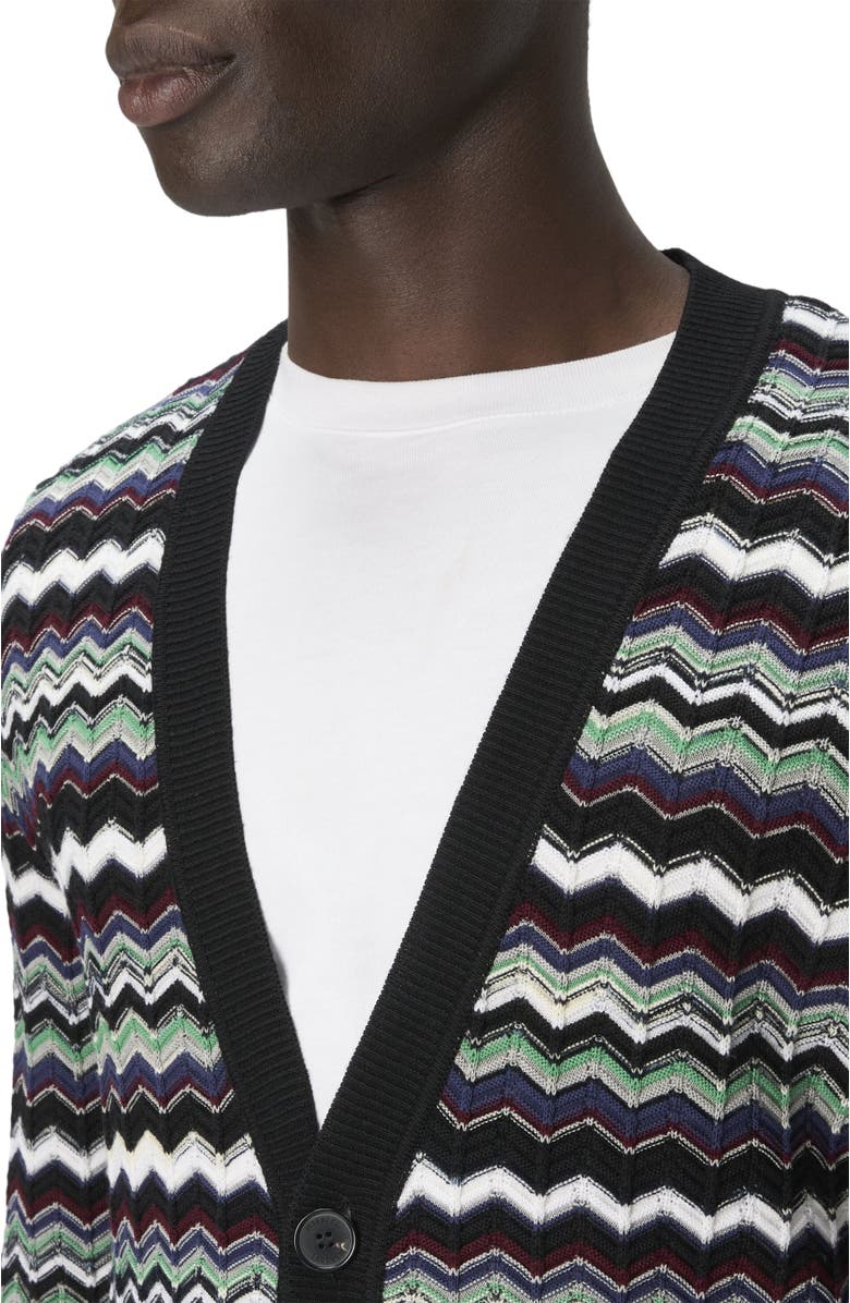 Missoni Cardigan In Wool-cotton Blend With Zigzag, Alternate, color, Blue & Green