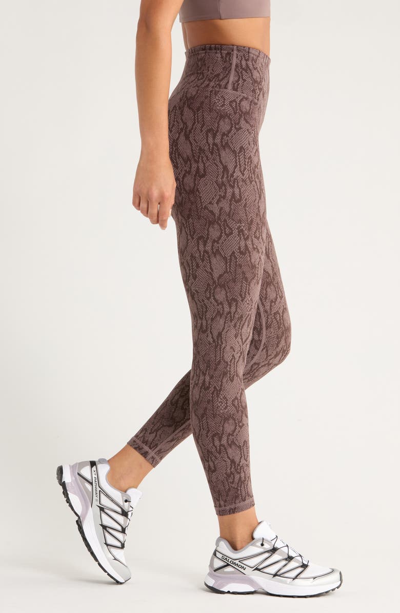 Zella Studio Luxe Print High Waist 7/8 Leggings, Alternate, color, Brown Geo Snake