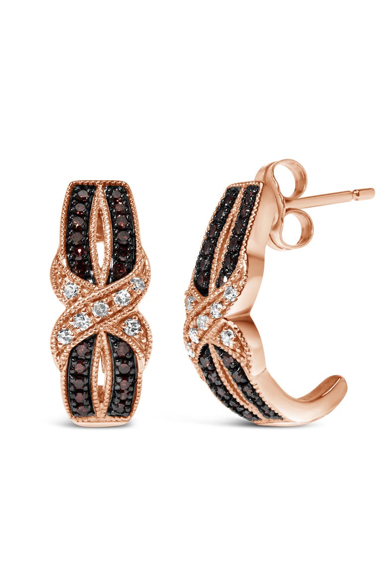 10K Rose Gold 1/3 Ct White and Brown Diamond Milgrain Criss Cross J-Hoop Earrings, Main, color, Pink