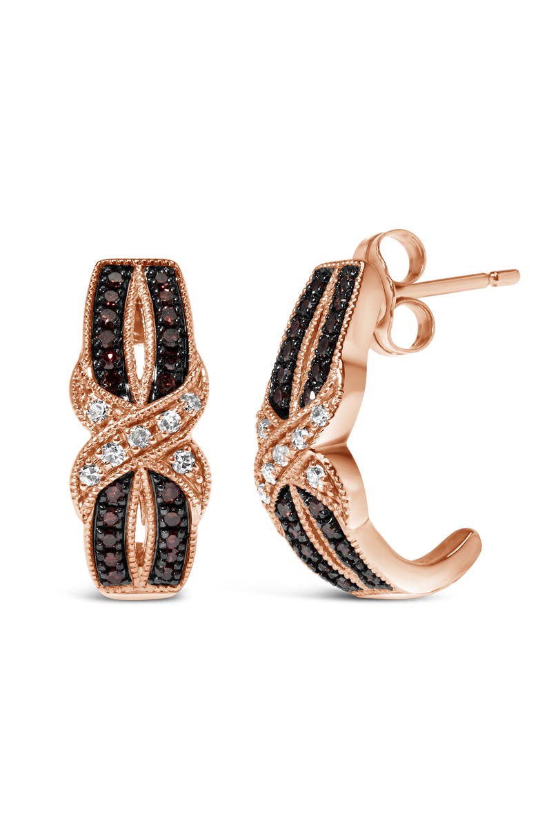 Haus of Brilliance 10K Rose Gold 1/3 Ct White and Brown Diamond Milgrain Criss Cross J-Hoop Earrings, Main, color,