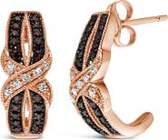 Haus of Brilliance 10K Rose Gold 1/3 Ct White and Brown Diamond Milgrain Criss Cross J-Hoop Earrings