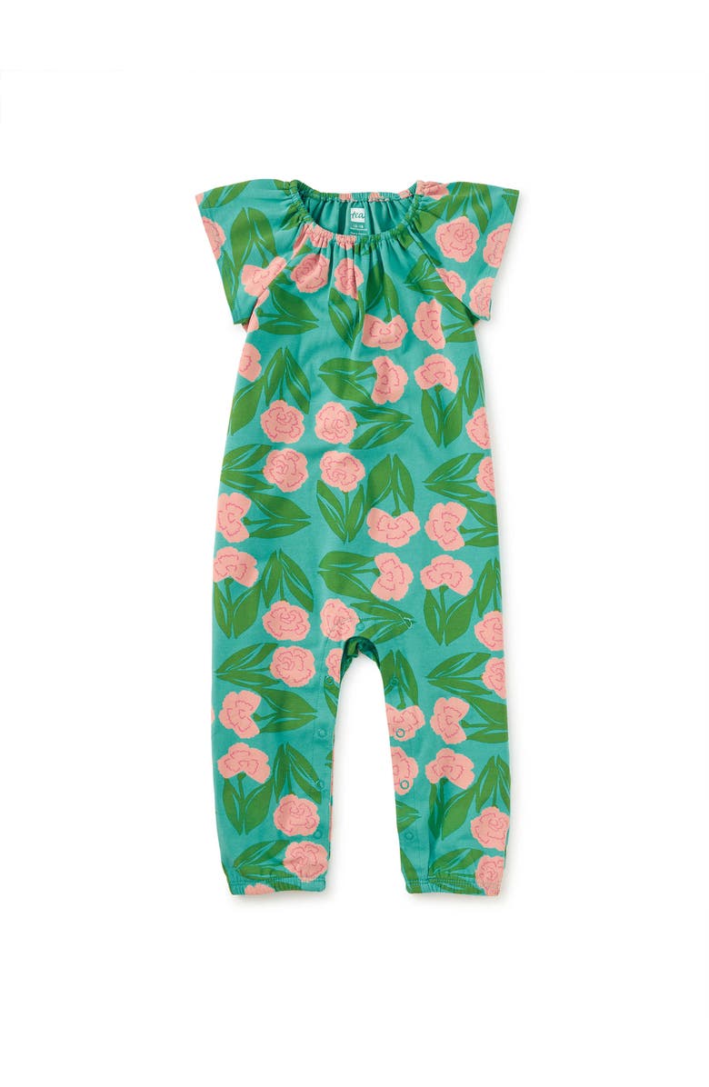 Tea Collection Tulip Sleeve Baby Romper, Main, color, Carnation Floral