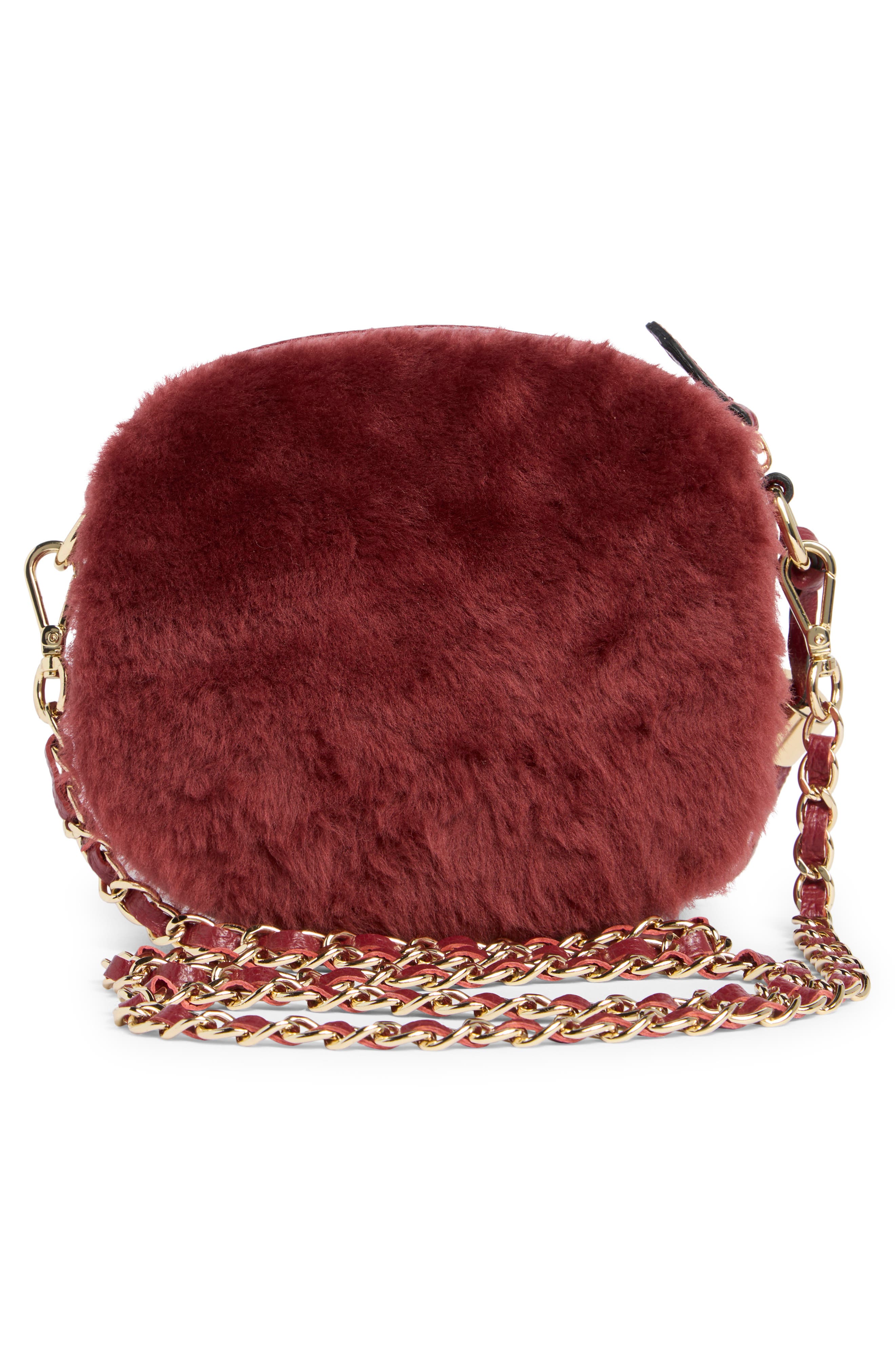 VALENTINO BY MARIO VALENTINO Nina Faux Shearling Crossbody Bag, Alternate, color, Mahogany