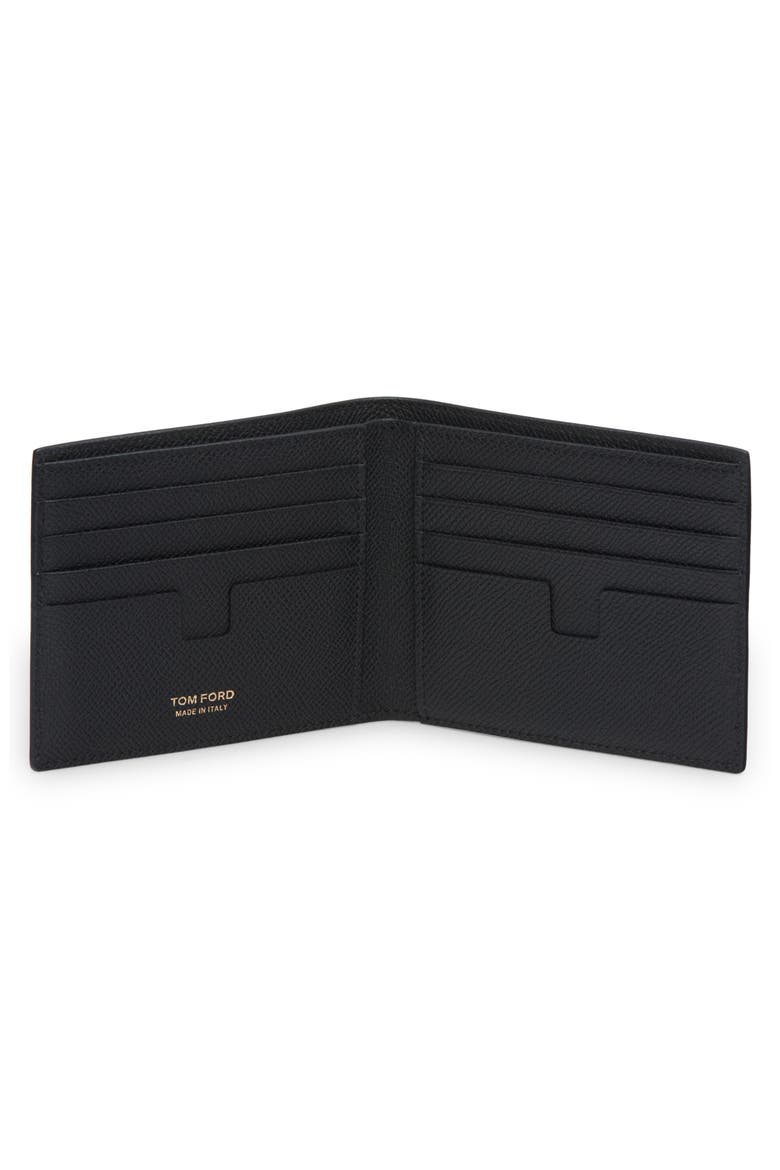 T-Line Small Grain Calfskin Leather Bifold Wallet, Alternate, color, BLACK