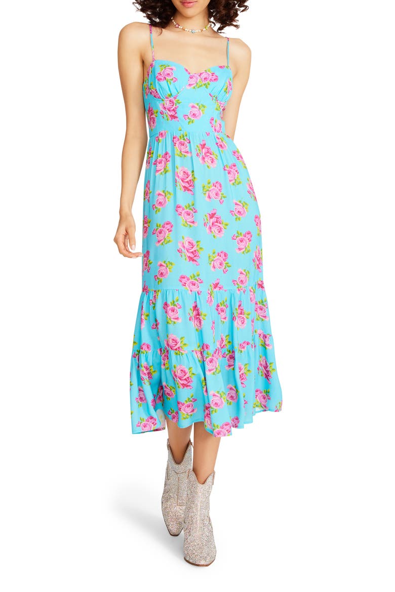 Ava Corset Marilyn Rose Dress, Main, color, BLUE CURCAO