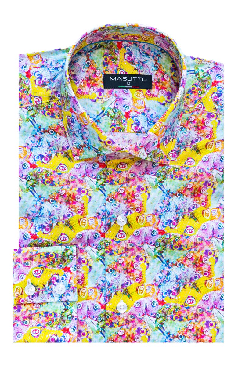 MASUTTO Laos Print Button-Up Long Sleeve Shirt, Main, color, Yellow