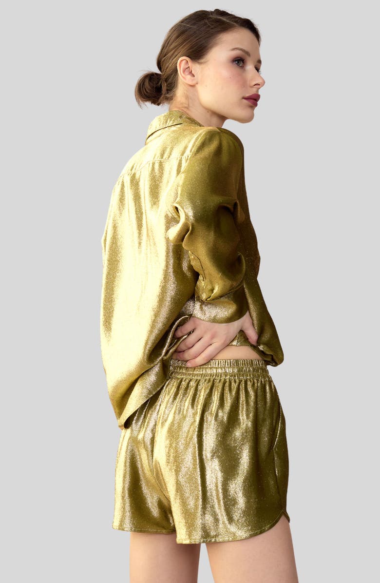 Cynthia Rowley Liquid Gold Lamé Shorts, Alternate, color,