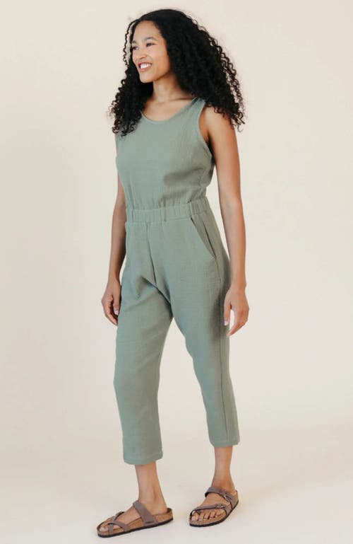 Poplinen Plus Jameela Organic Cotton Gauze Jumpsuit In Green