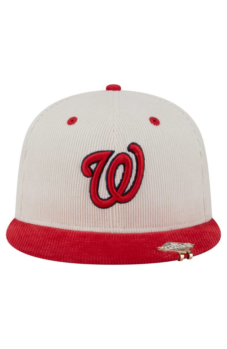 New Era Men's New Era Cream/Red Washington Nationals Two-Tone Corduroy 59FIFTY Fitted Hat, Alternate, color,