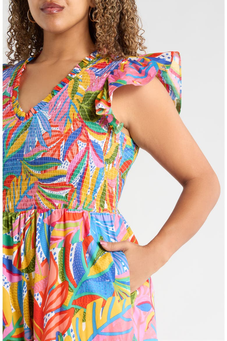 New Guinea Sunfire Tiered Midi Dress, Alternate, color, WHITE-MULTI