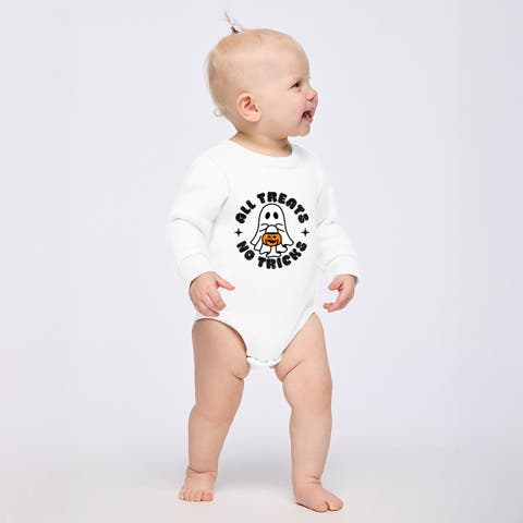 All Treats No Tricks Ghost Glitter Infant Fleece BodySuit