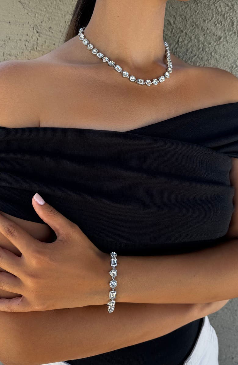 Adornia Crystal Halo Chain Bracelet, Alternate, color, Silver