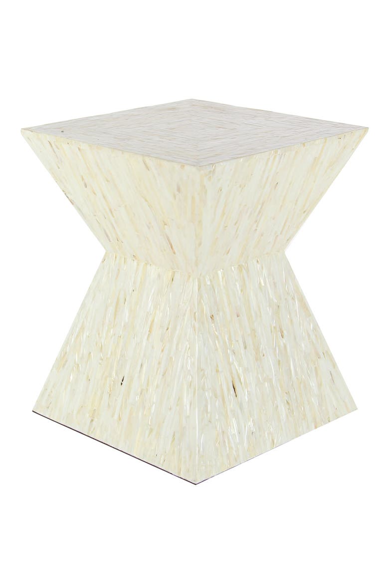Beige Mother of Pearl Handmade Hourglass Shaped Accent Table, Main, color, BEIGE