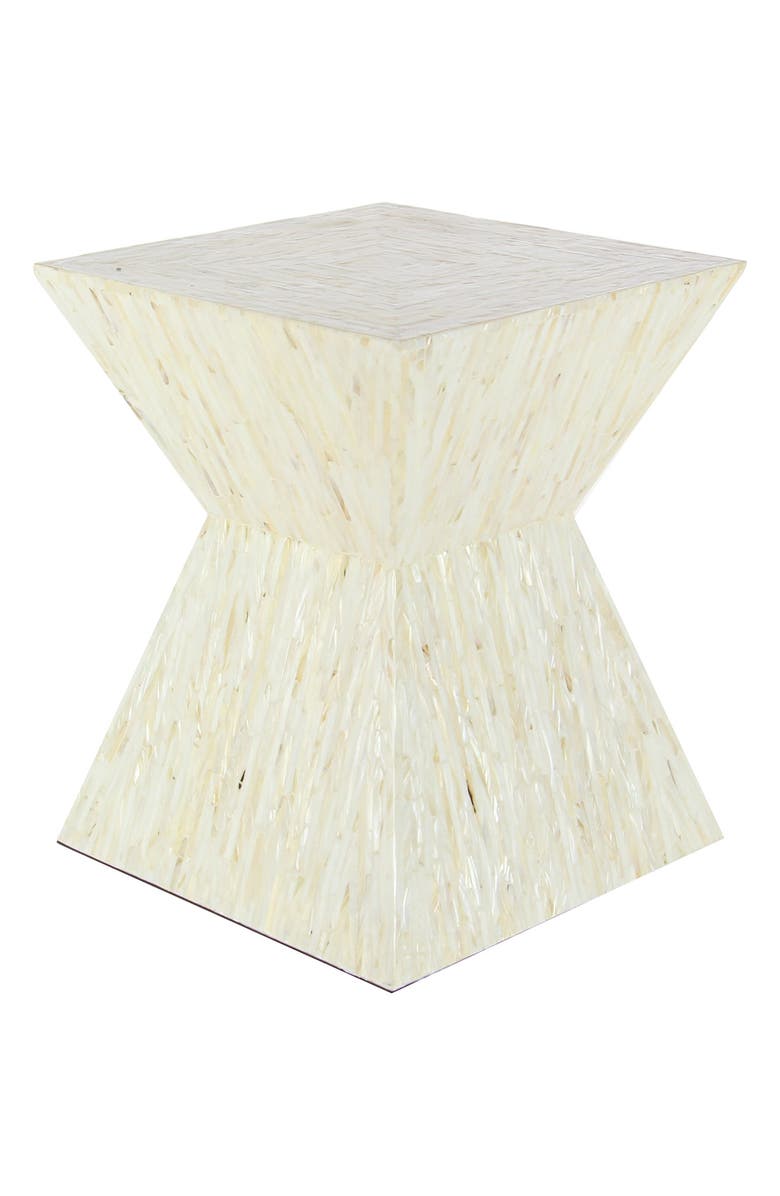 GINGER BIRCH STUDIO Beige Mother of Pearl Handmade Hourglass Shaped Accent Table, Main, color, 