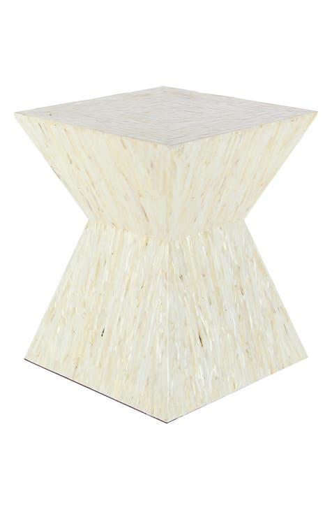 Beige Mother of Pearl Handmade Hourglass Shaped Accent Table