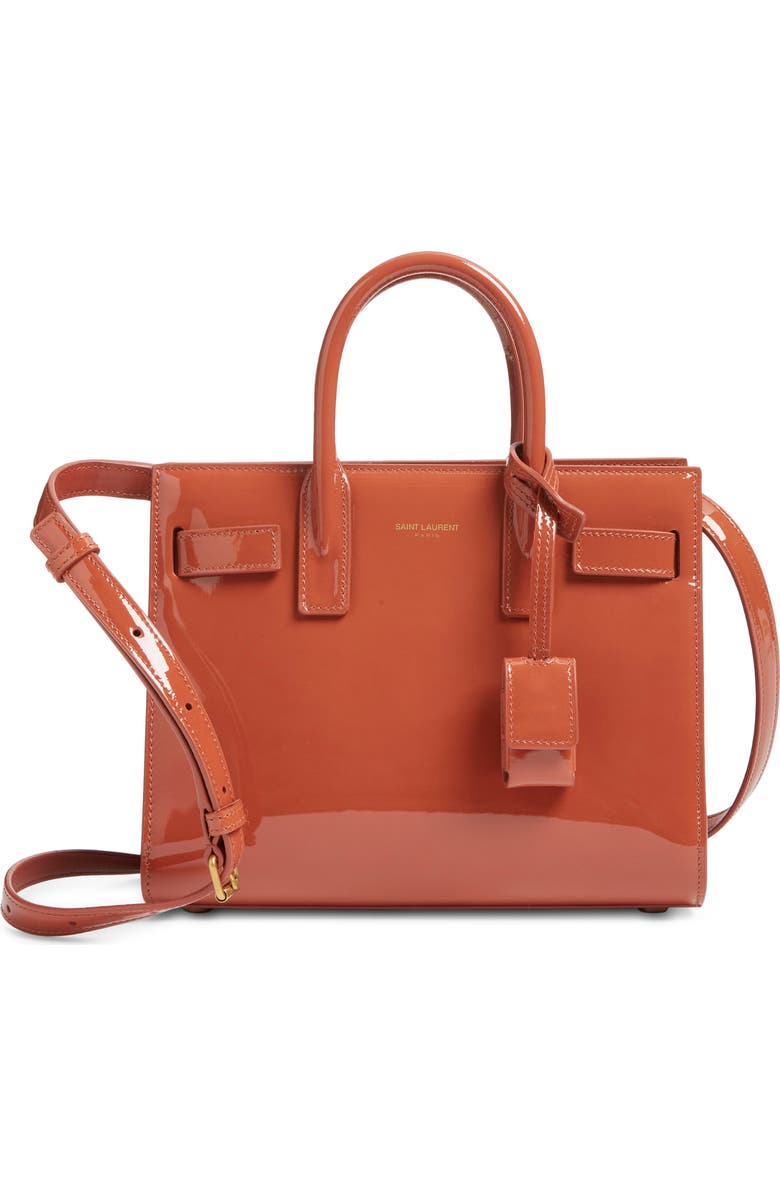 Saint Laurent Nano Sac de Jour Patent Leather Handbag, Main, color, Mild Rose