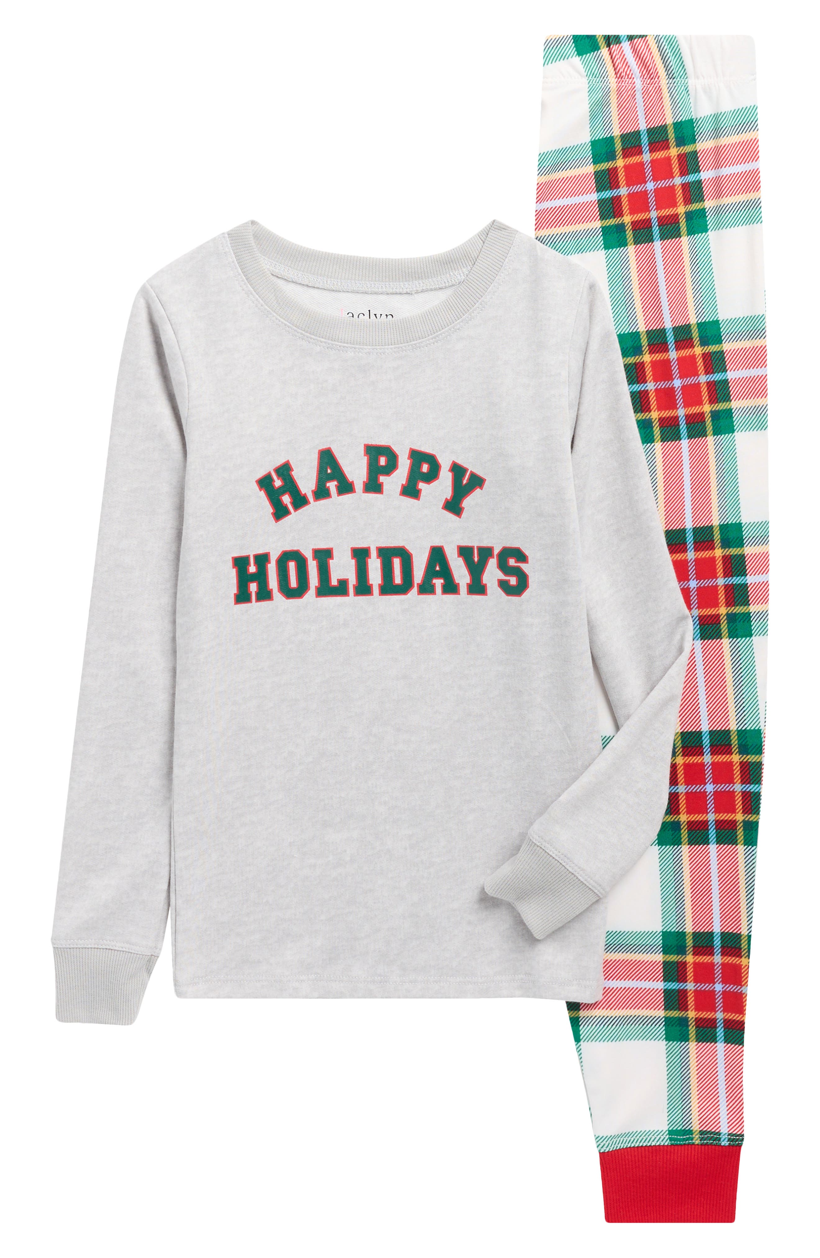 JACLYN Kids' Matching Family Happy Holidays Fitted Two-Piece Pajamas