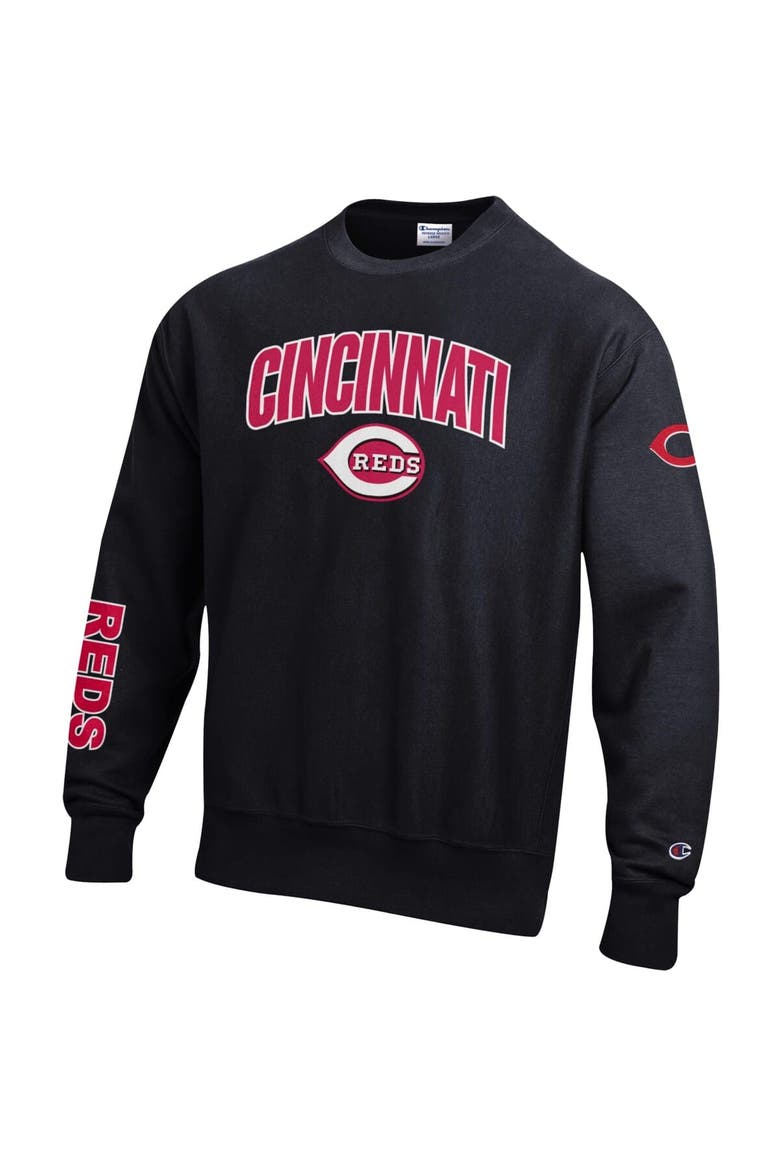 Men's Champion  Black Cincinnati Reds Reverse Weave Chenille Sweatshirt, Alternate, color, Black
