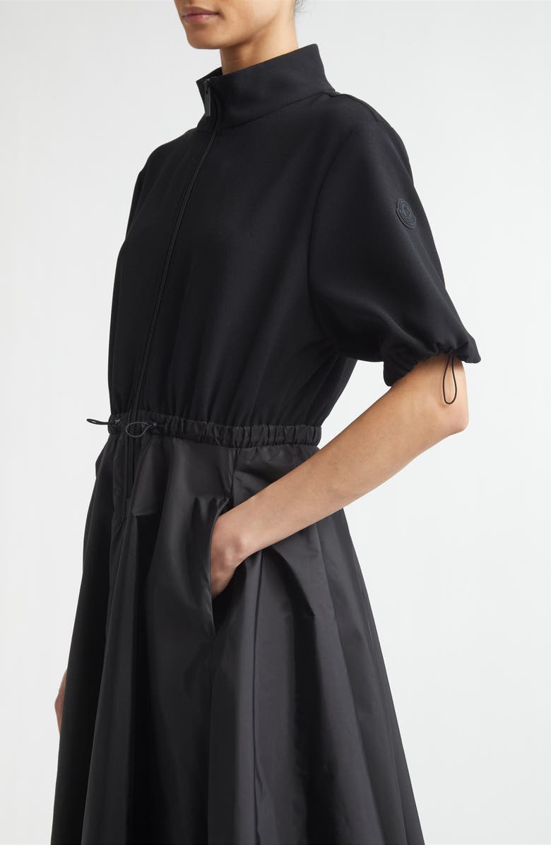 Moncler Mixed Media Technical Midi Shirtdress, Alternate, color, Black