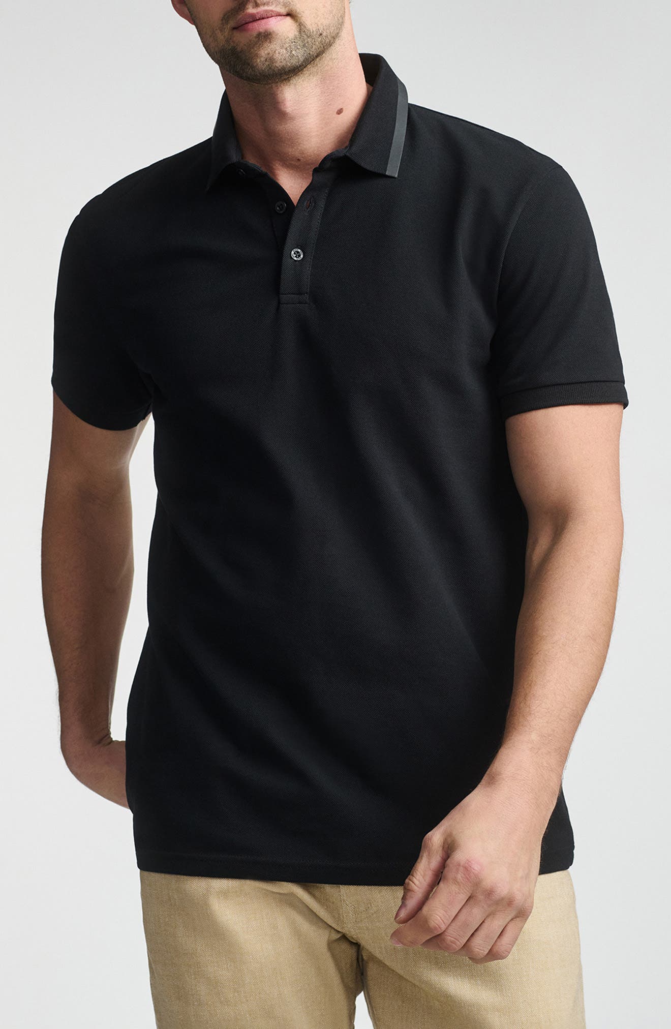 Mavi Jeans Trim Fit Contrast Collar Piqué Polo in Black 