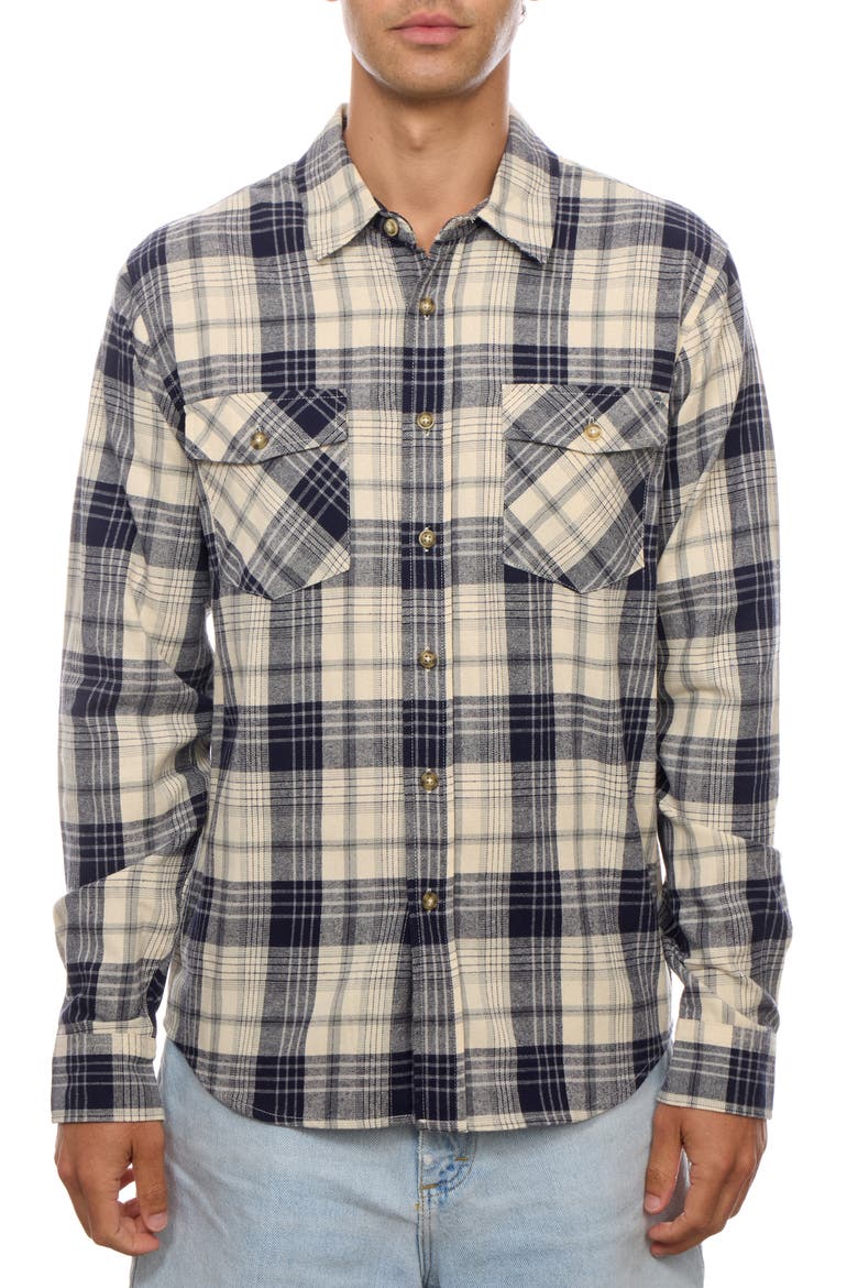 Flannel Button-Up Shirt, Main, color, NAVY