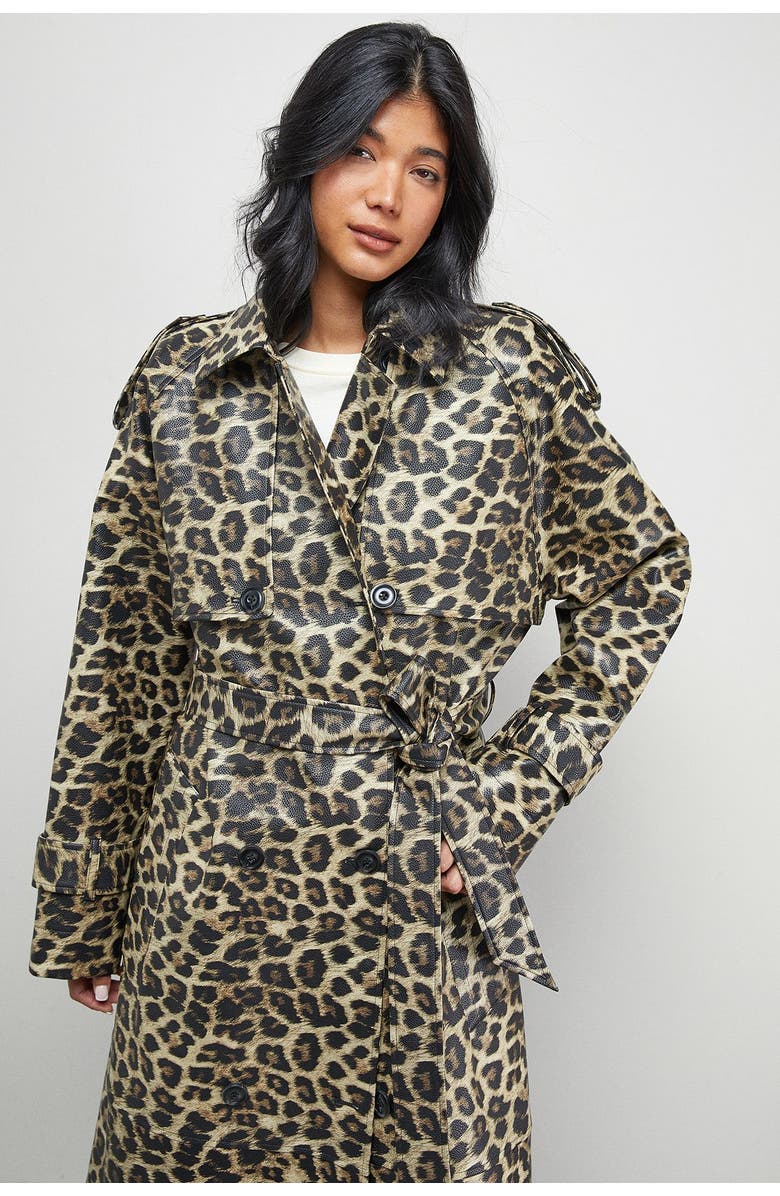 Warehouse Leopard Print Trench Coat, Alternate, color, Leopard