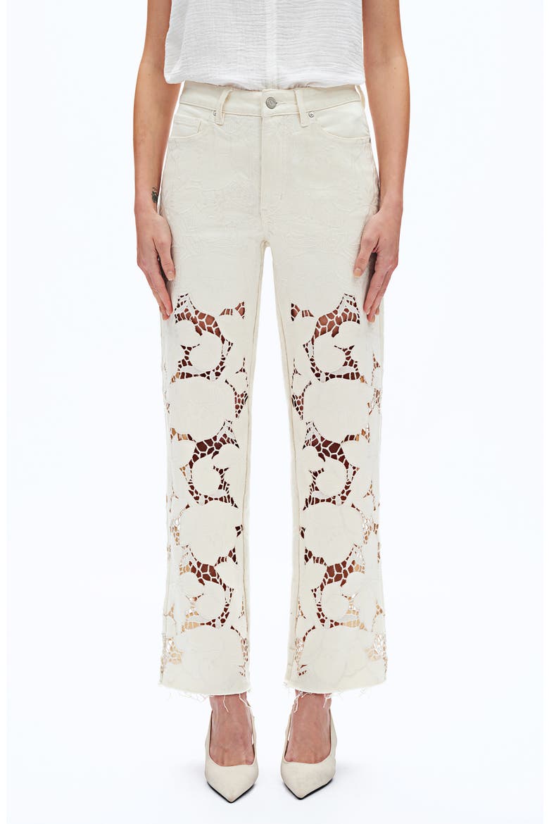 Lace Straight Leg Jeans, Main, color, BEIGE