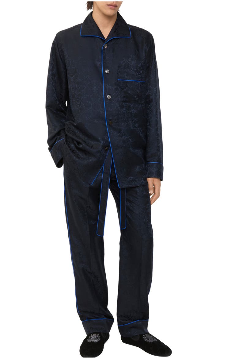 Sunflower Silk Pyjama Trousers, Main, color, Silhouette black