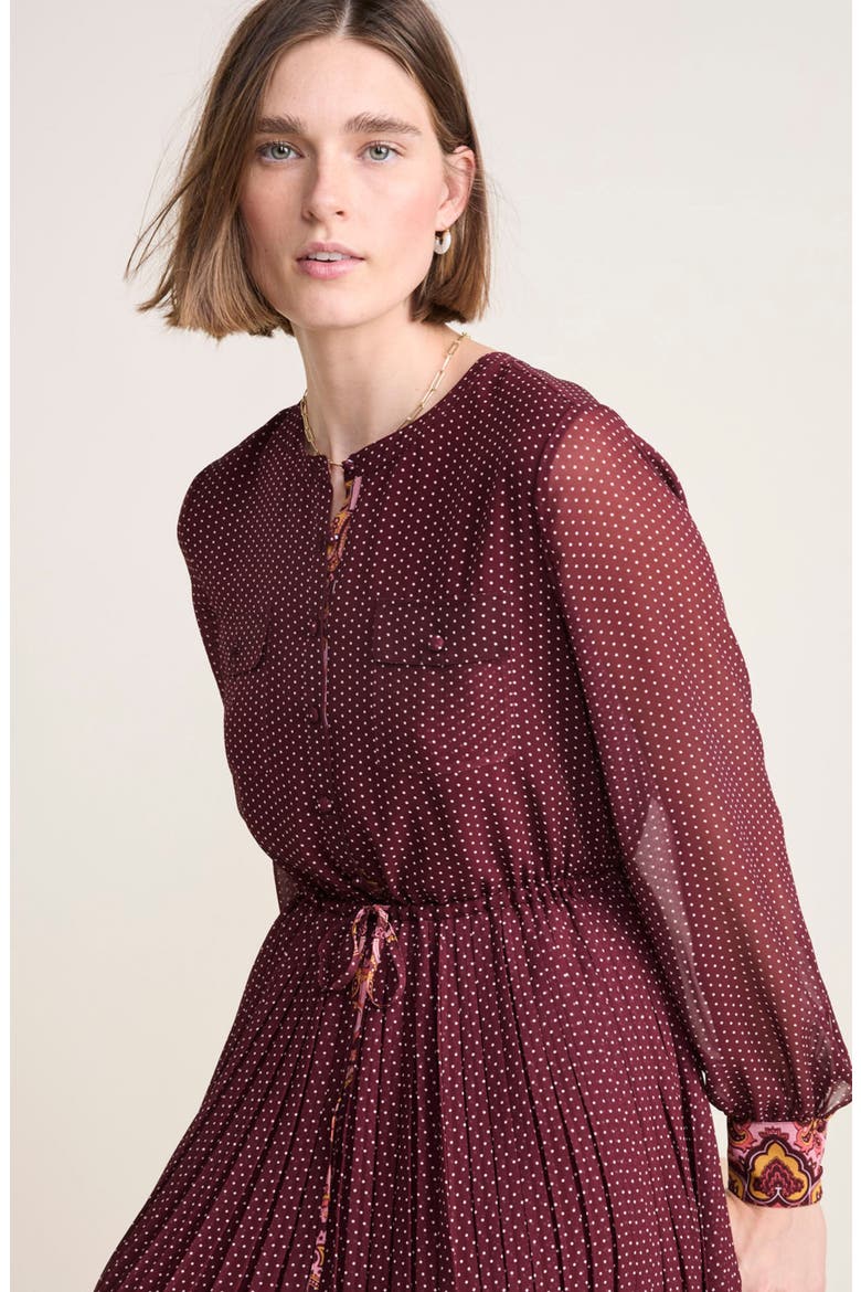 Mixed Print Long Sleeve Pleated Georgette Midi Dress, Alternate, color, PAISLEY MEDIUM CRIMSON