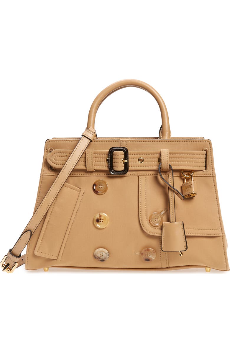 Moschino Trench Coat Gabardine Satchel, Main, color,