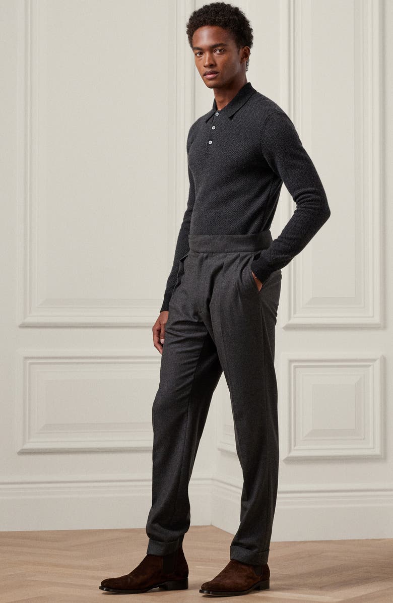 Ralph Lauren Purple Label Herringbone Cashmere Polo Sweater, Alternate, color,