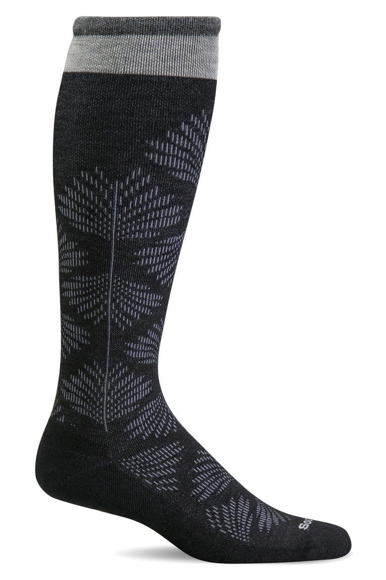 Full Floral Wide Calf Compression Socks, Main, color, BLACK